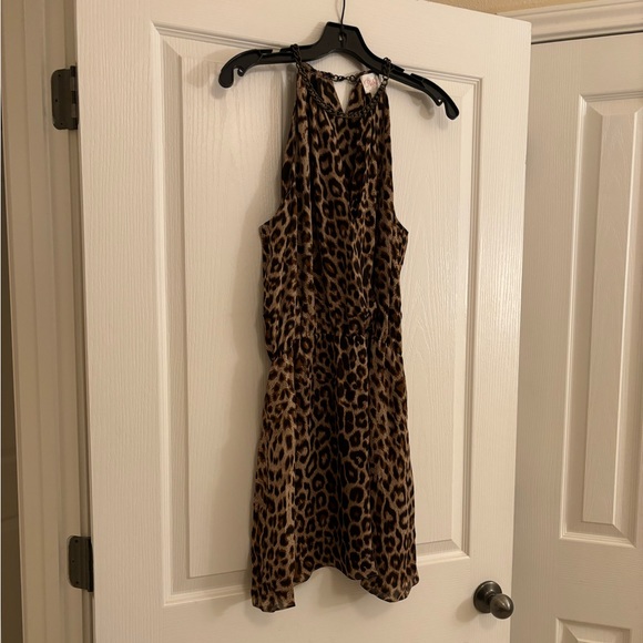 PARKER Leopard Print Halter Dress with Chainlink Neck Detail Size Large - Picture 6 of 11